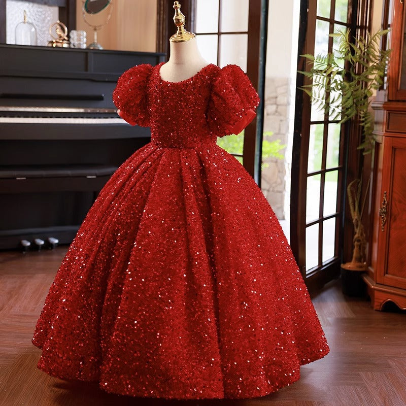 Lovely Cheap Princess Dark Red Ball Gown Flower Girls Dresses Velvet Short  Puffy Sleeve Wedding Party Dresses Birthday Kids Prom Dress From 76,43 € |  DHgate