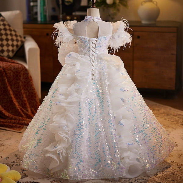 Girls Birthday Sparkling Princess Dress Flower Girl Wedding Dress