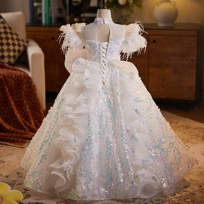 Girls Birthday Sparkling Princess Dress Flower Girl Wedding Dress