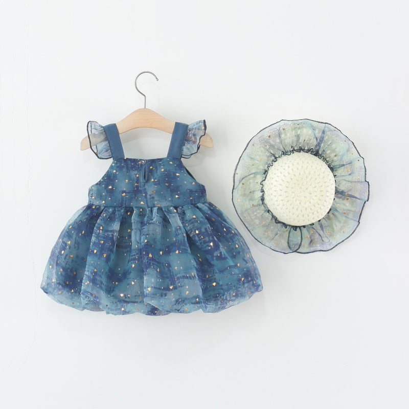 New Girls' Flying Sleeves Bowknot Flower Bud Princess Dress