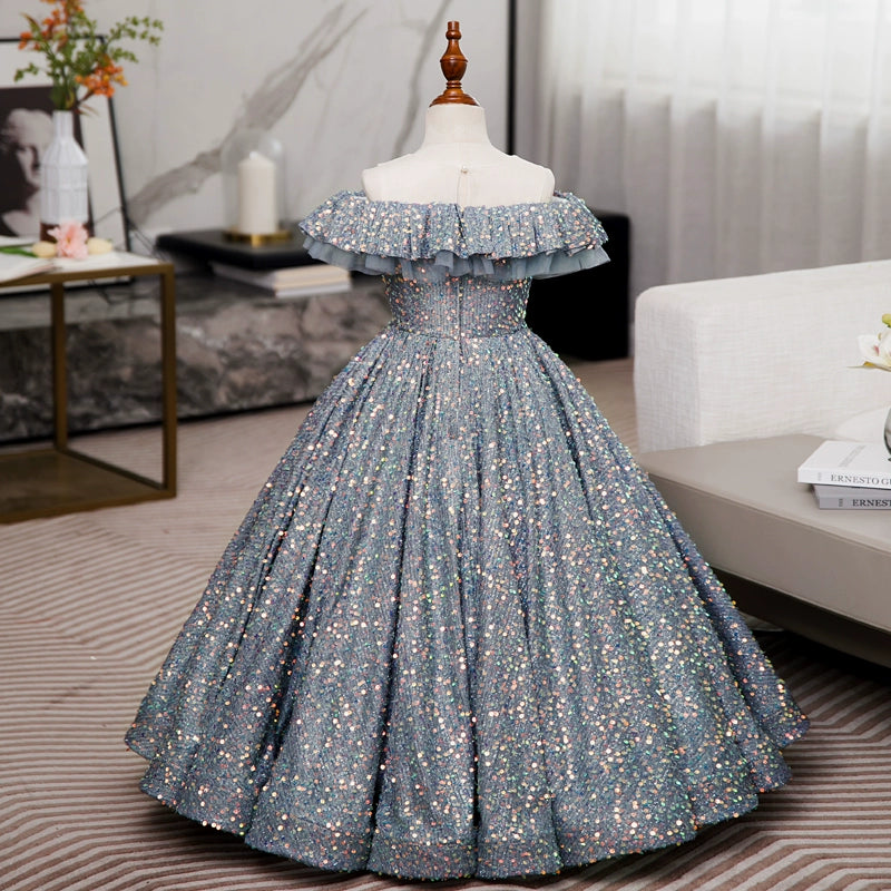 Girls Silver Sequin Dress Children Birthday Party Long Princess Dress Girls Silver Sequin Dress Children Birthday Party Long Princess Dress