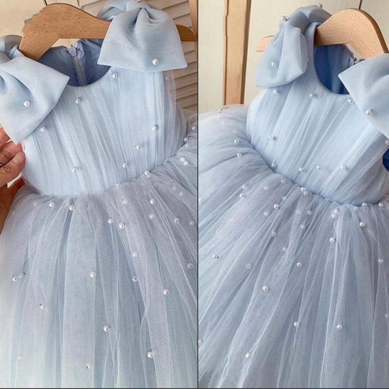 Baby Girl  Beauty Pageant Bead Mesh Dress Toddler Birthday First Communion Princess Dress