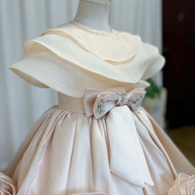Girls Elegant Birthday Princess Dress Children's Prom Champagne Dress