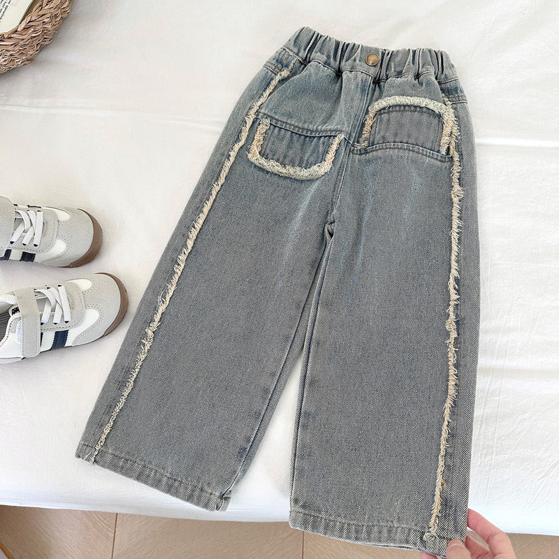 Girls' Autumn New Denim Vest and Jeans Two-piece Set