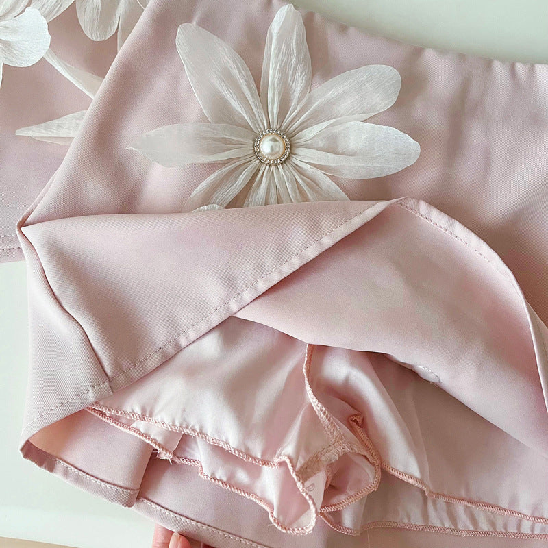 Summer Girls Flower Top Short Skirt Two Piece Set