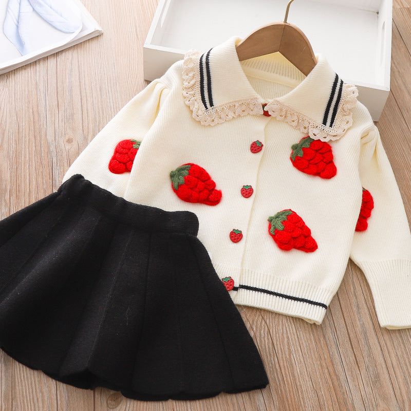 Cute Baby Girl Carrot Printed  Sweater Two Piece Dress
