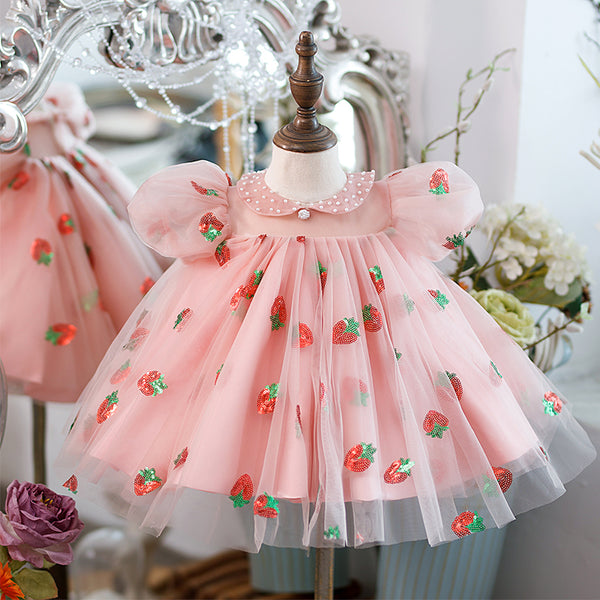 Baby Girl Summer Sequined Strawberry Princess Dress Baby Girl Summer Sequined Strawberry Princess Dress