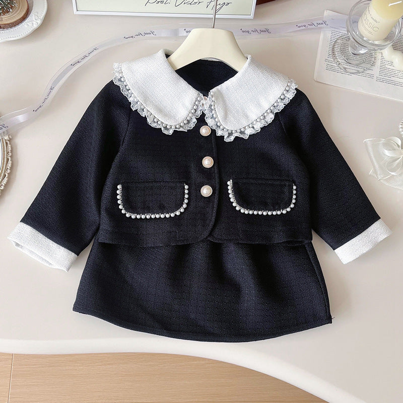 Girls' Autumn New Lapel Jacket and Skirt Two-piece Suit
