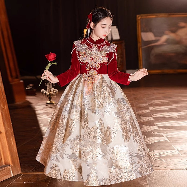 Children's Birthday Princess Dress Girls Long Sleeve Baptism Dress