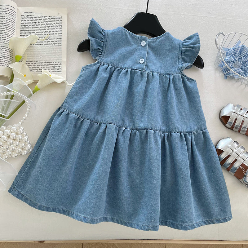 Girls Cute Summer New Flying Sleeve Denim Princess Dress