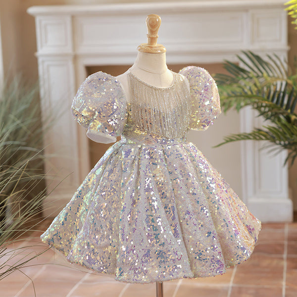 Girls Sequins First Communion Dresses Toddler Birthday Party Princess Dress