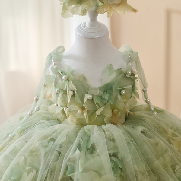 Girls Elegant Birthday Princess Dress Children's Prom Champagne Dress