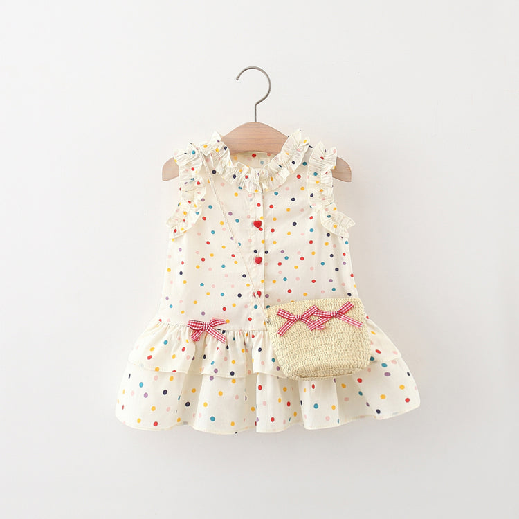 Summer New Girls Polka Dot Printed Cotton Dress