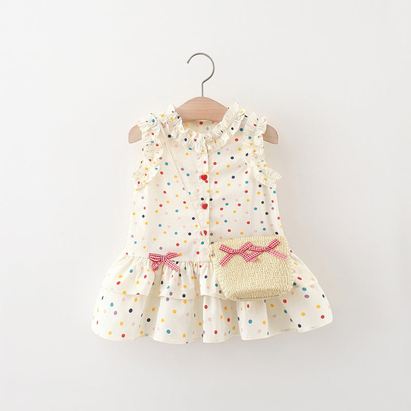 Summer New Girls Polka Dot Printed Cotton Dress