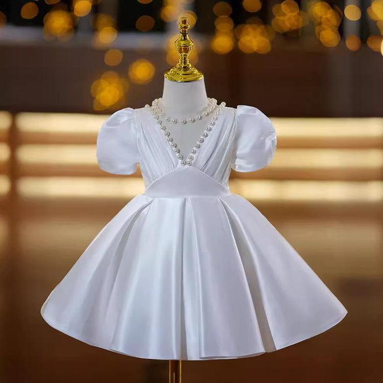 Children's Satin Birthday Dress Flower Girl Wedding Elegant Princess Dress