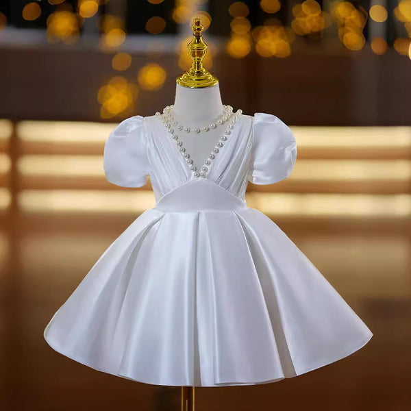 Children's Satin Birthday Dress Flower Girl Wedding Elegant Princess Dress