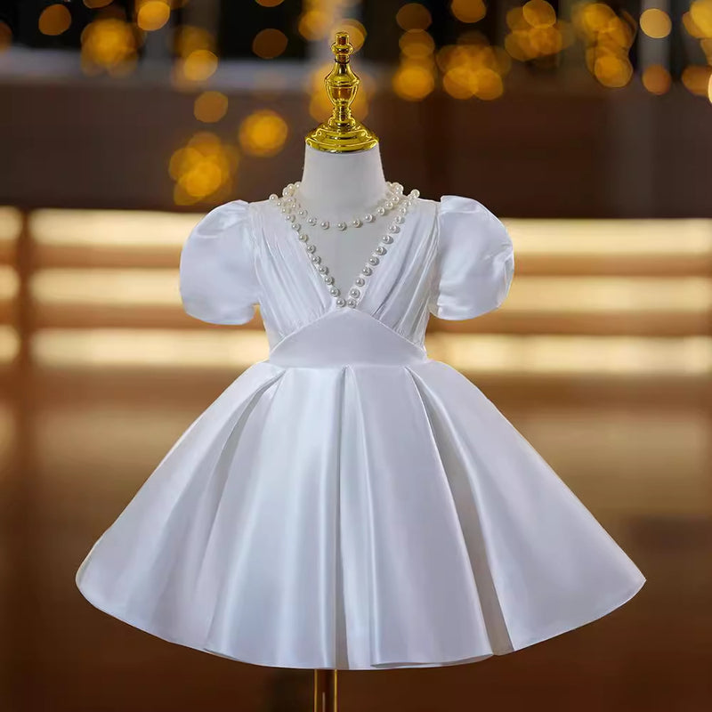 Children's Satin Birthday Dress Flower Girl Wedding Elegant Princess Dress