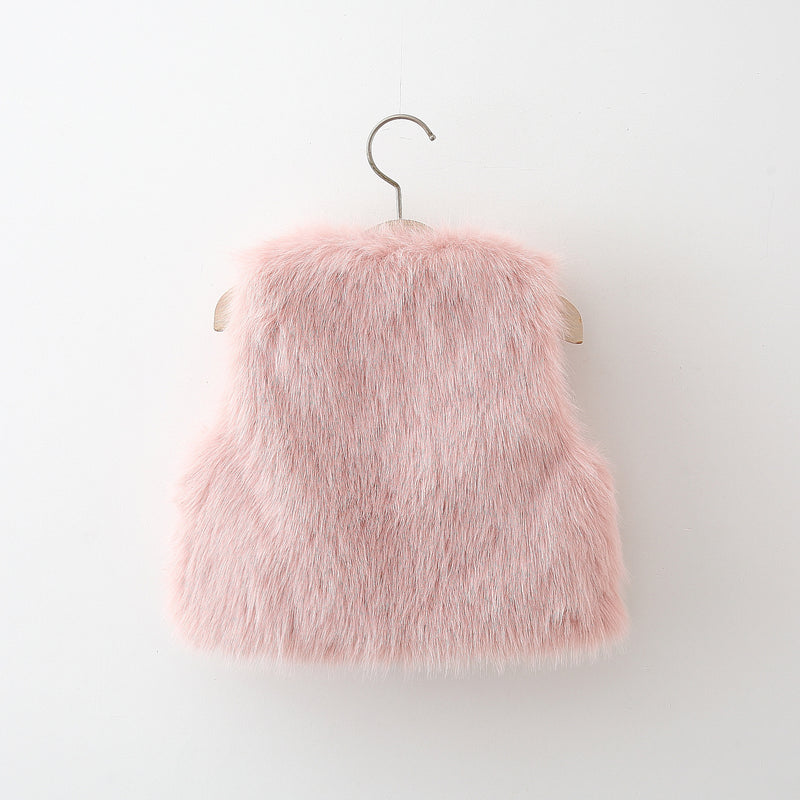 Girls' Winter Leather Pocket Single-Breasted Fur Vest
