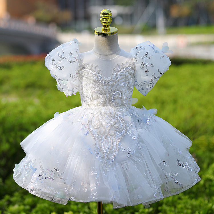 White Girls Birthday Princess Dress Flower Girl Wedding Dress