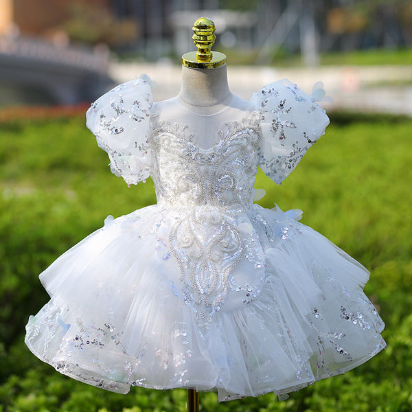 White Girls Birthday Princess Dress Flower Girl Wedding Dress