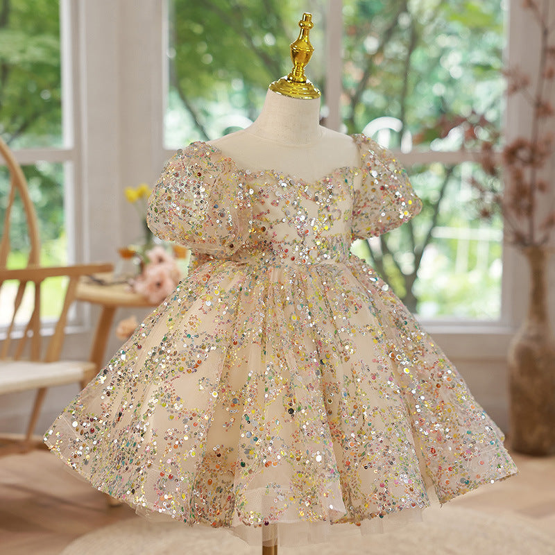 Elegant Baby Girl Sequins Christening  Dress Toddler Birthday Princess Dress