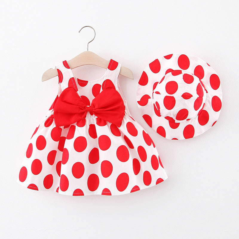 Summer Girls Polka Dot Dress Baby Hat Suspender Dress
