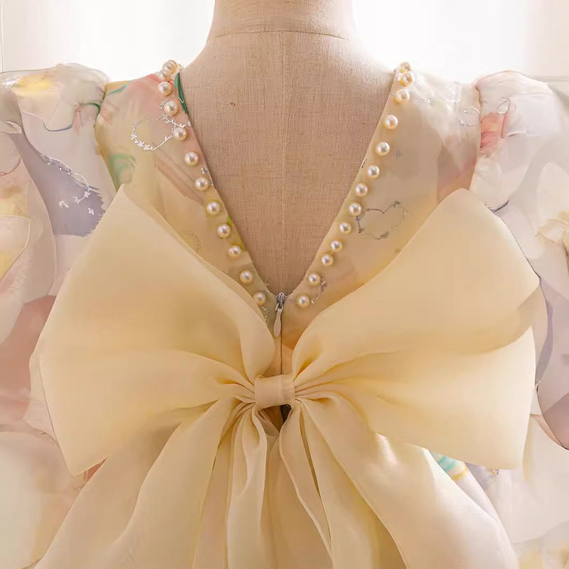 Baby Girl Colorful Puff Sleeves Toddler  First Communion Princess Dress