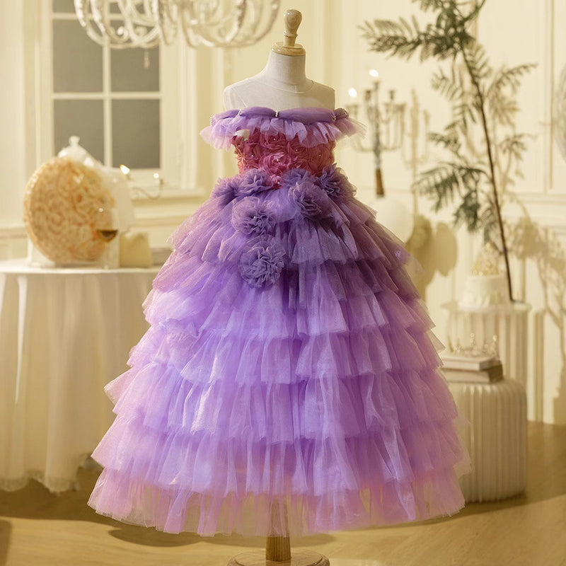 Girls Ball Dress Purple Children Birthday Gradient Princess Dress