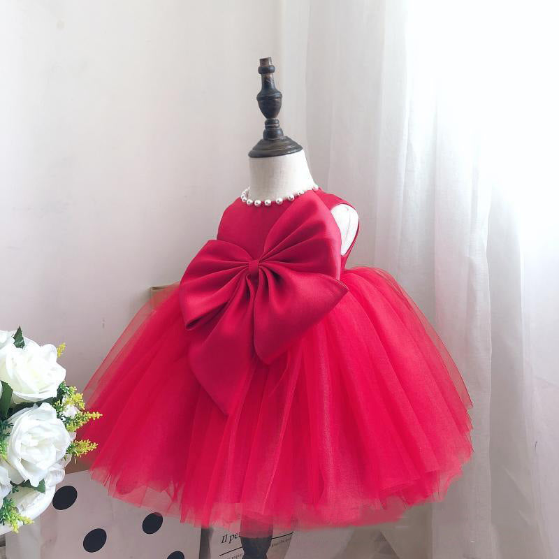 Baby Girl Big Bow Rose Pageant Dress Toddler Christmas  Princess Dress