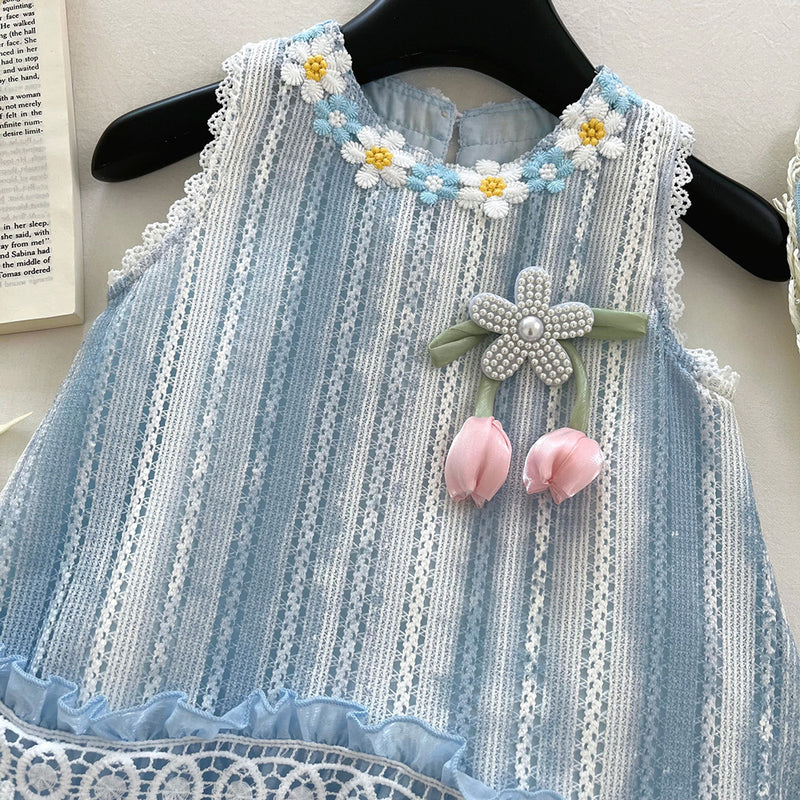 Girls Cute Summer Flower New Lace Stitching Dress