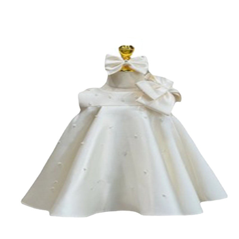 Cute Baby Girls White Baptism Birthday Party Princess Dress