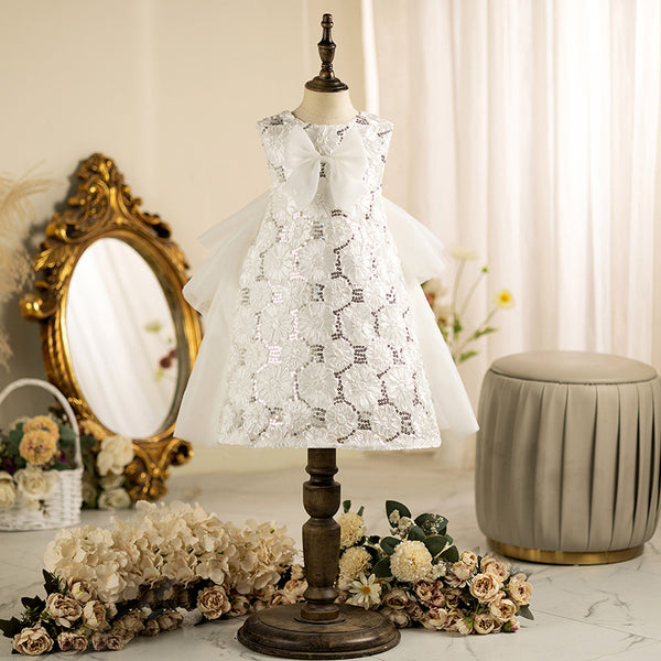 Elegant Baby Floral Hollow Sequin Bow Princess Dress Toddler Toddler Prom Dress