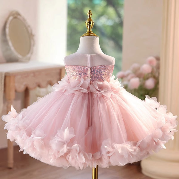 Girls Pink Birthday Dress Children's Party Princess Dress Flower Girl Dress