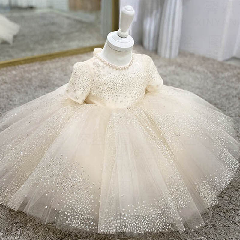 Baby Girl Pageant Pearl Sequin Bow-knot Princess Dress