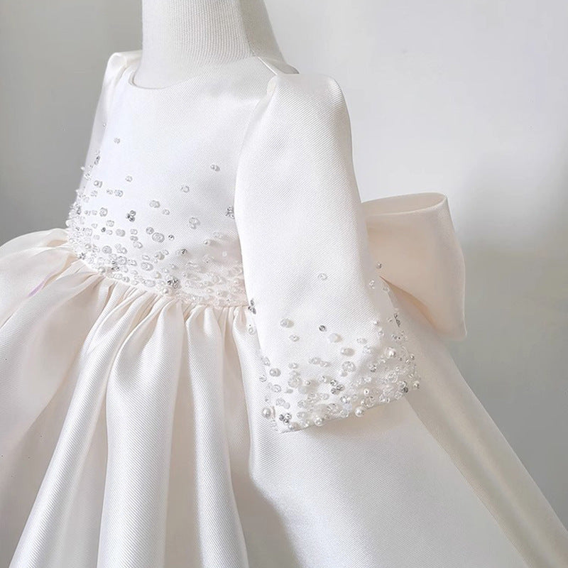 Elegant Baby Girl White One-Year-Old Puff Princess Dresses Performance Dresses