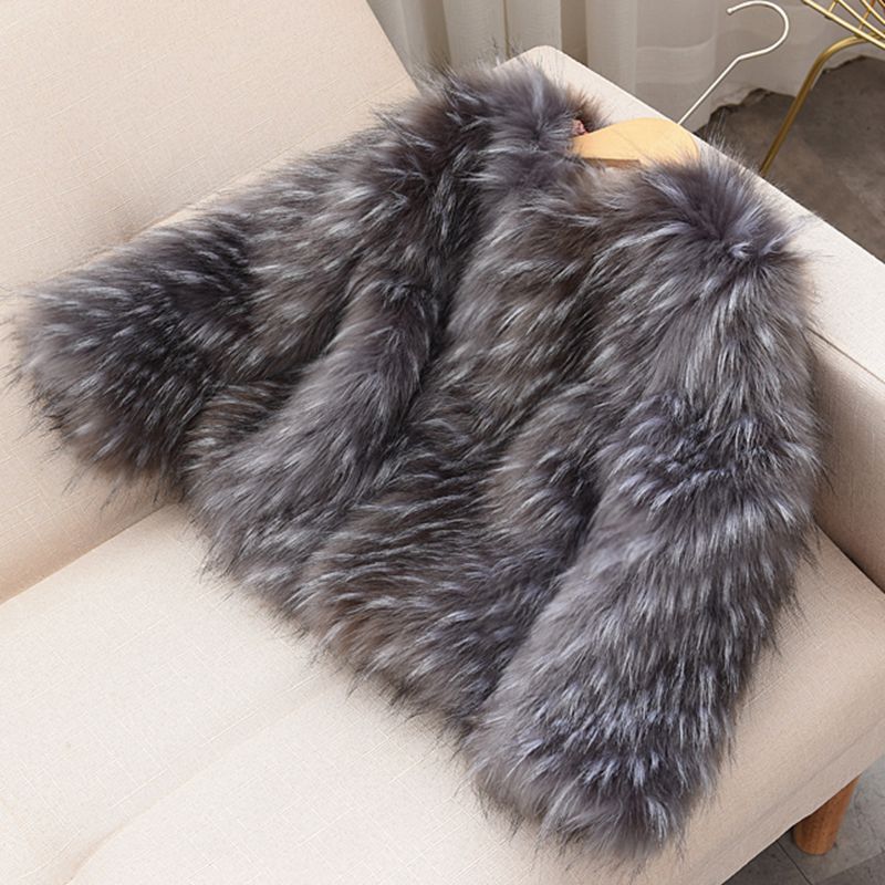 Children's Warm Round Neck Faux Fur Coat