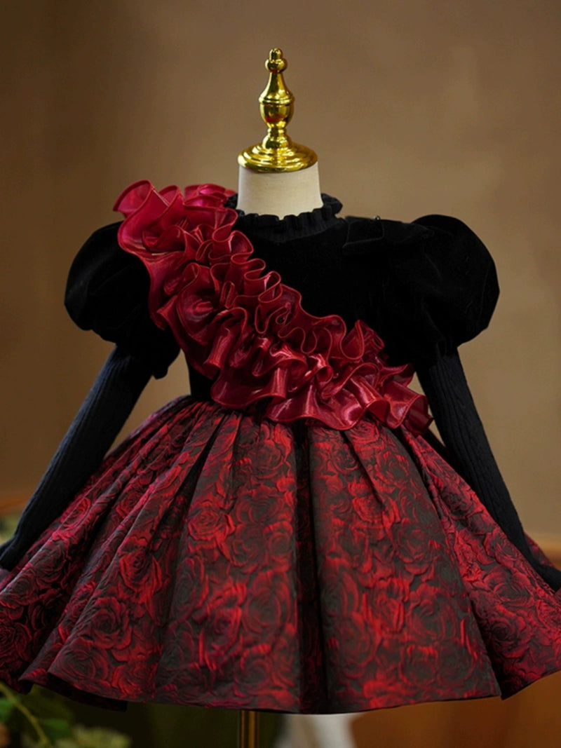 Cute Baby Girl Wine Red Dress Toddler Birthday Christmas Princess Dress