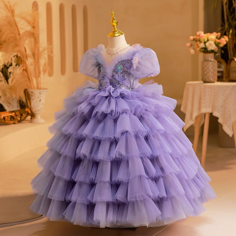 Summer Baby Girl Purple Flower Fluffy Cute Princess Dress – marryshe Summer Baby Girl Purple Flower Fluffy Cute Princess Dress – marryshe