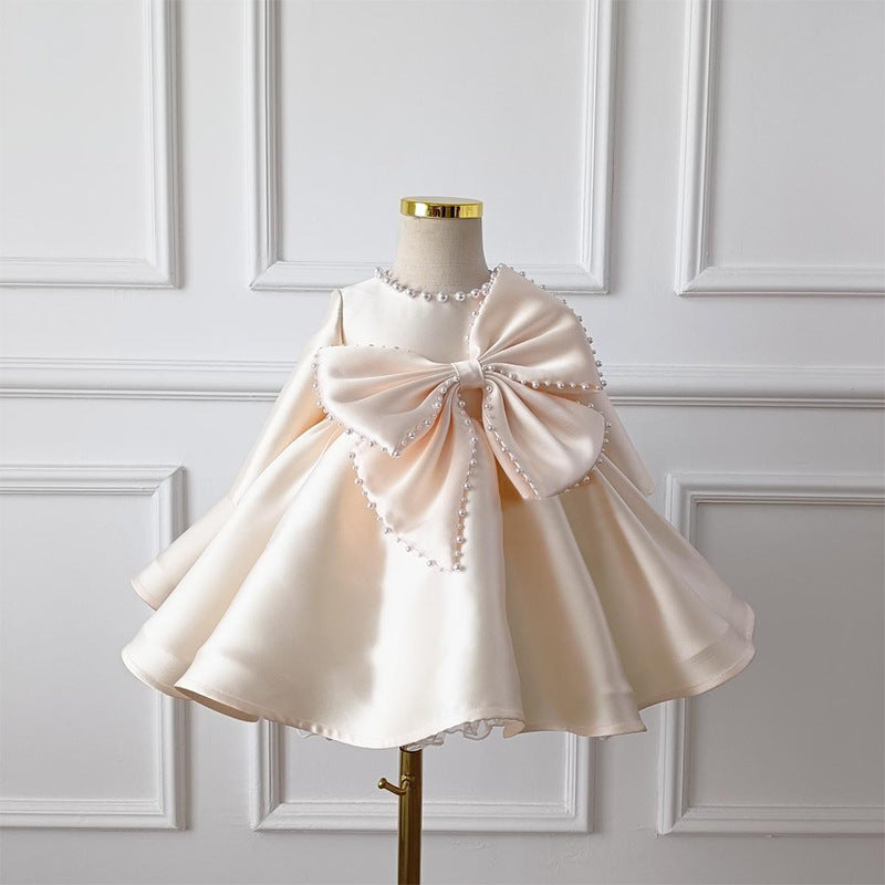 Cute Baby Girl Champagne Big Bow Dress Toddler Beauty Pageant Princess Dress Cute Baby Girl Champagne Big Bow Dress Toddler Beauty Pageant Princess Dress
