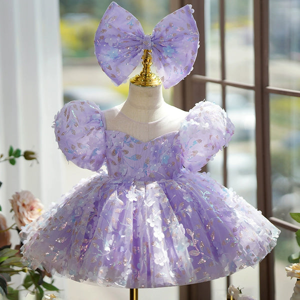 Elegant Baby Purple Sequin DressToddler Birthday Costume Mesh Princess Dress