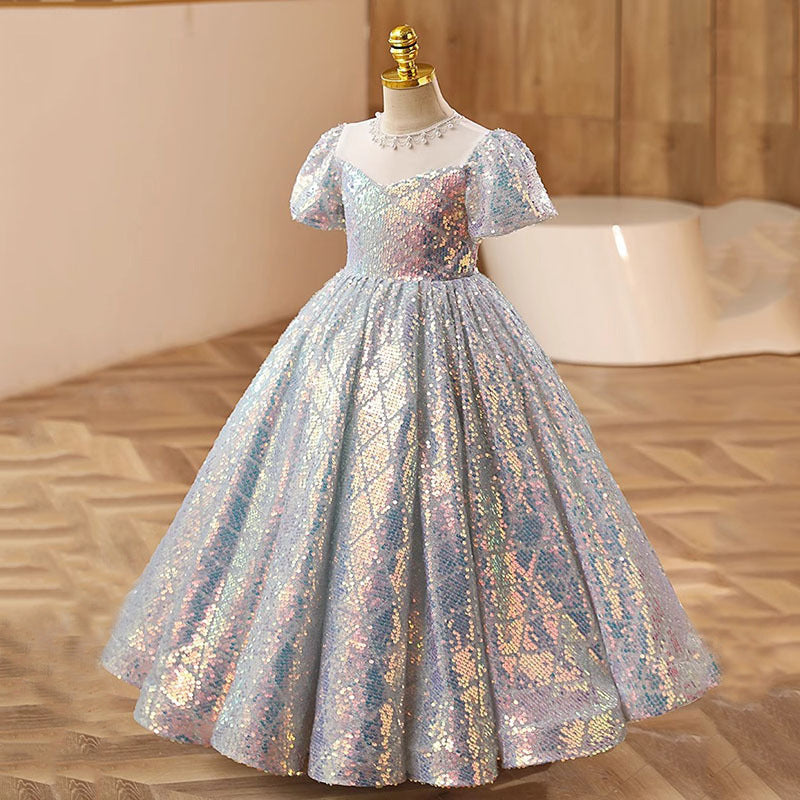 Elegant Baby Girls Puff Sleeve Princess Puff Maxi Dress Toddler Flower Girl Dress
