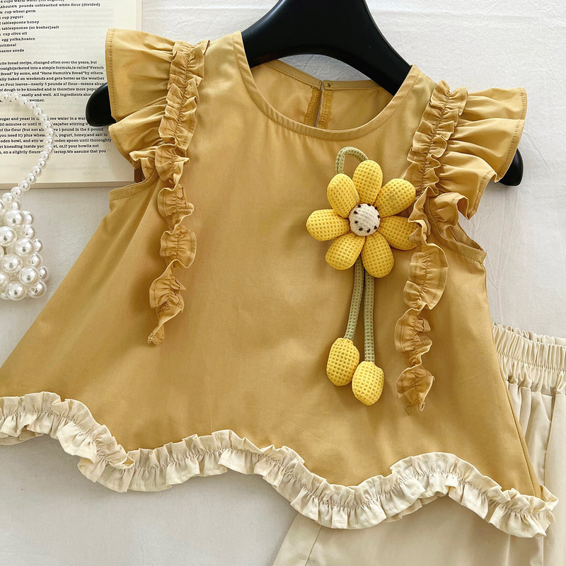 New Girls Summer Flower Top Shorts Two Piece Set