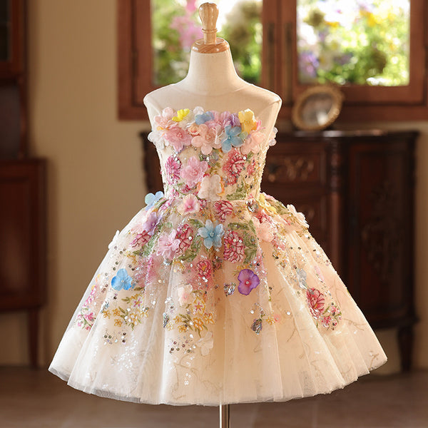 Girls Flower Princess Dress Children's Birthday Puffy Dress