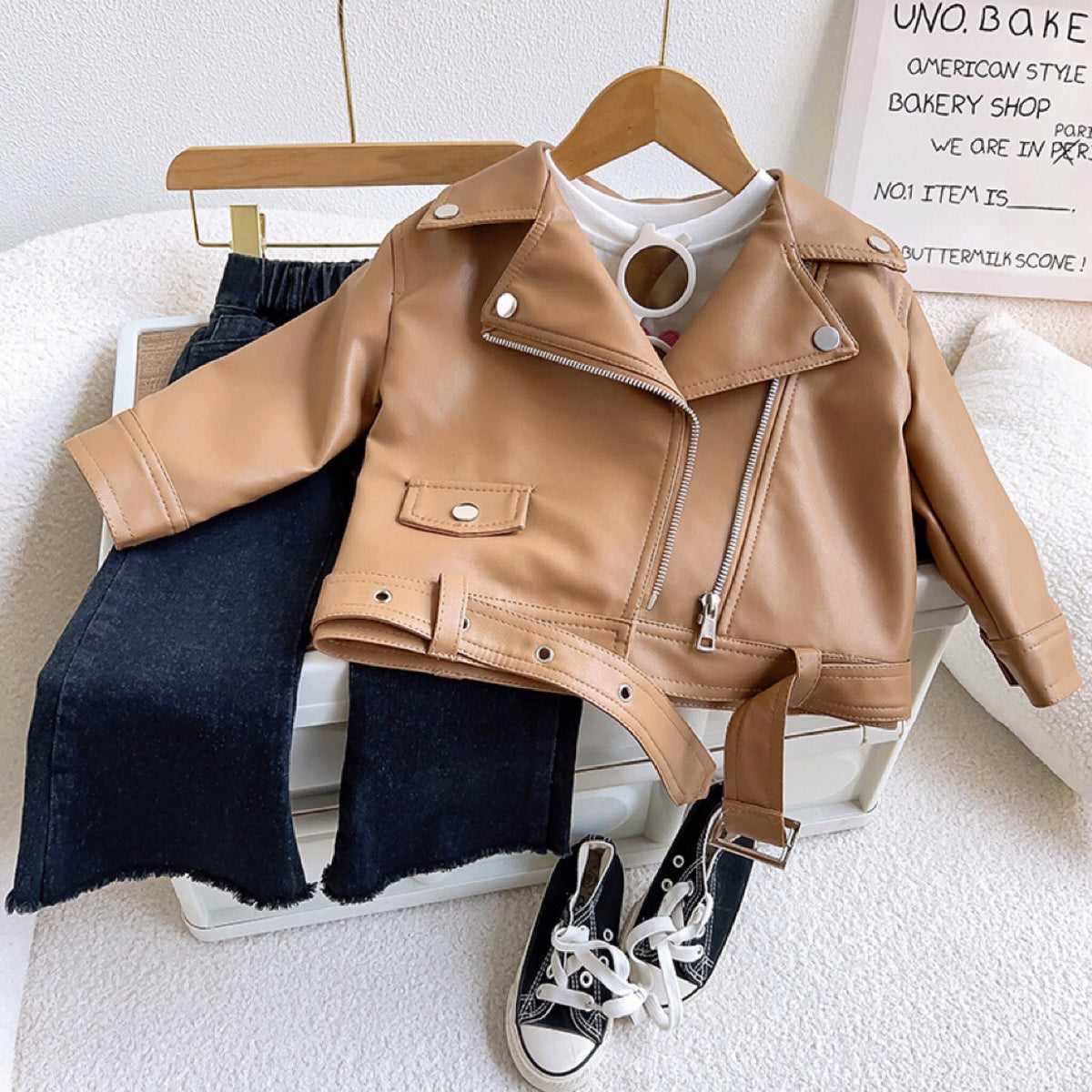 Kids Leather Jacket Baby Long Jacket Winter Plus Velvet Warm