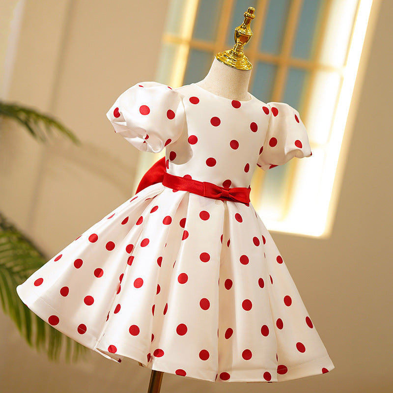 Sweet Baby Girls Red Polka Dot White Tutu Skirt Toddler First Communion Dress