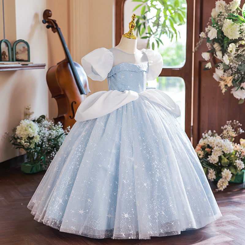Sweet Baby Girls Christening Dresses Puff Toddler Beauty Pageant Dress, Blue / 2-3 Years (100cm)