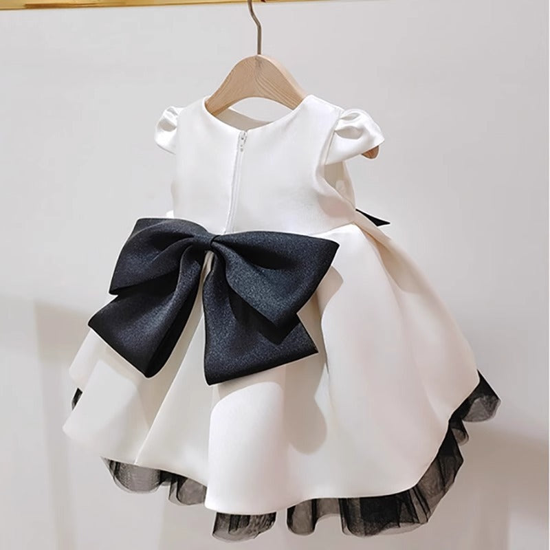 Baby Girls Satin Birthday Dress Flower Girl Puff Princess Dress