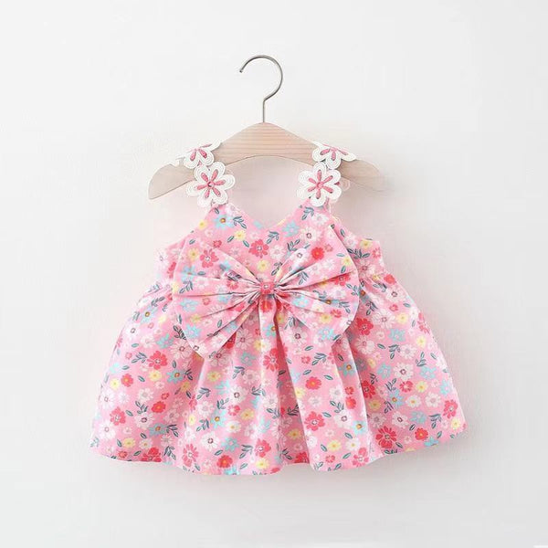 Cute Baby Girl Flower Suspender Bow Dress