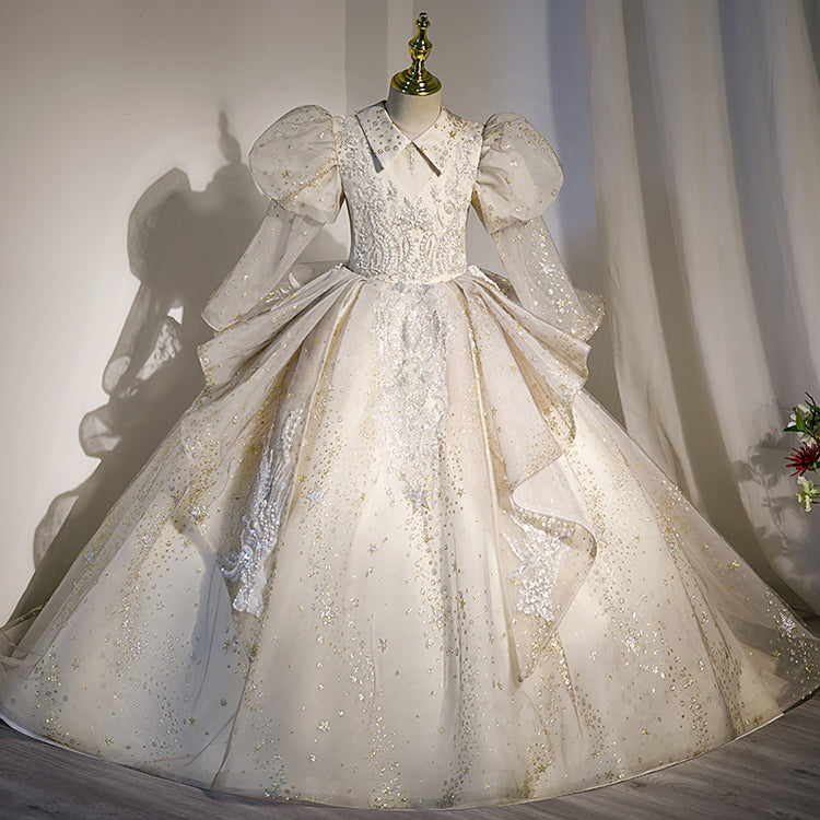 Flower Girl Dress Children Gorgeous Wedding Pageant Shiny Lace Princess Dress