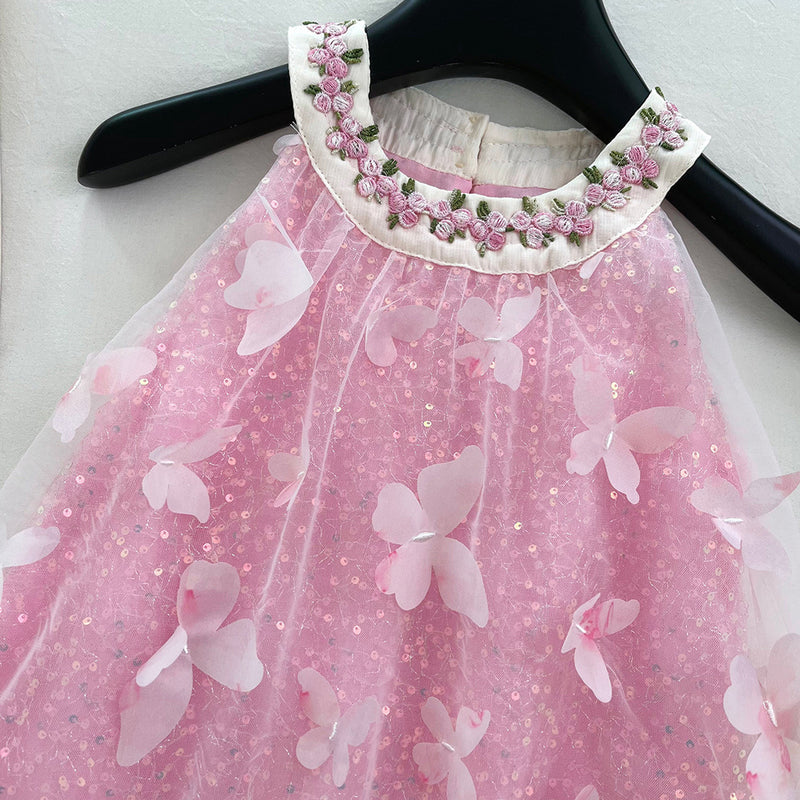 Girls Summer New Cute 3D Butterfly Lace Mesh Dress